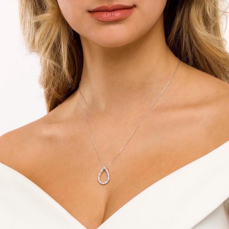 Main Image 3 of Marilyn Monroe™ Collection 1/2 CT. T.W. Baguette and Round Diamond Pear-Shaped Pendant in 10K White Gold