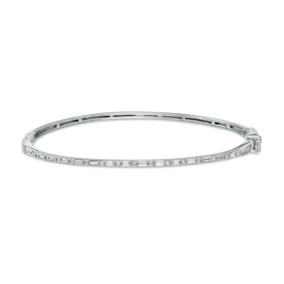 1/2 CT. T.w. Baguette and Round Diamond Alternating Bangle in 10K White Gold