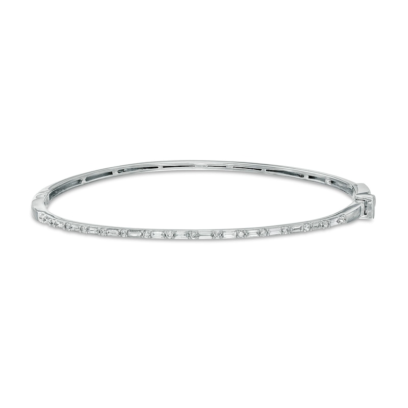 Main Image 1 of 1/2 CT. T.W. Baguette and Round Diamond Alternating Bangle in 10K White Gold