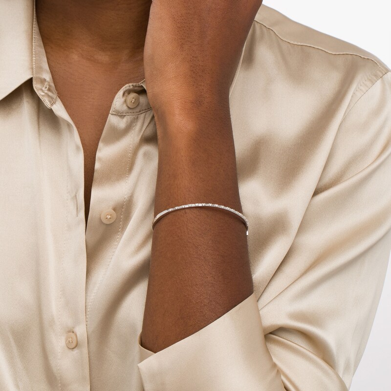 Main Image 2 of 1/2 CT. T.W. Baguette and Round Diamond Alternating Bangle in 10K White Gold