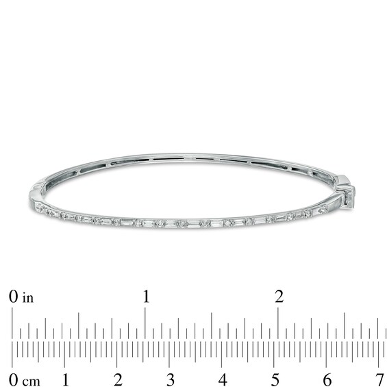 1/2 CT. T.w. Baguette and Round Diamond Alternating Bangle in 10K White Gold