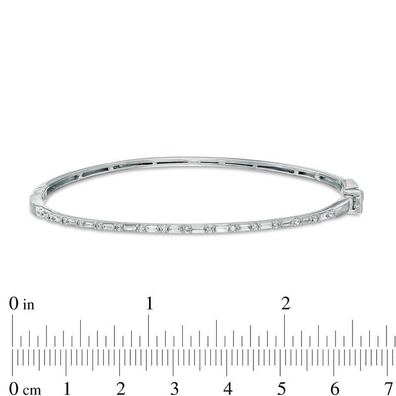 Main Image 3 of 1/2 CT. T.W. Baguette and Round Diamond Alternating Bangle in 10K White Gold