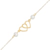 Thumbnail Image 1 of Child's 4.5-5.0mm Freshwater Cultured Pearl Double Heart Bracelet in 14K Gold – 6"