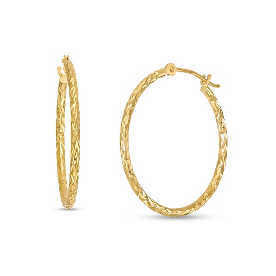 25.0mm Textured Tube Hoop Earrings in 14K Gold