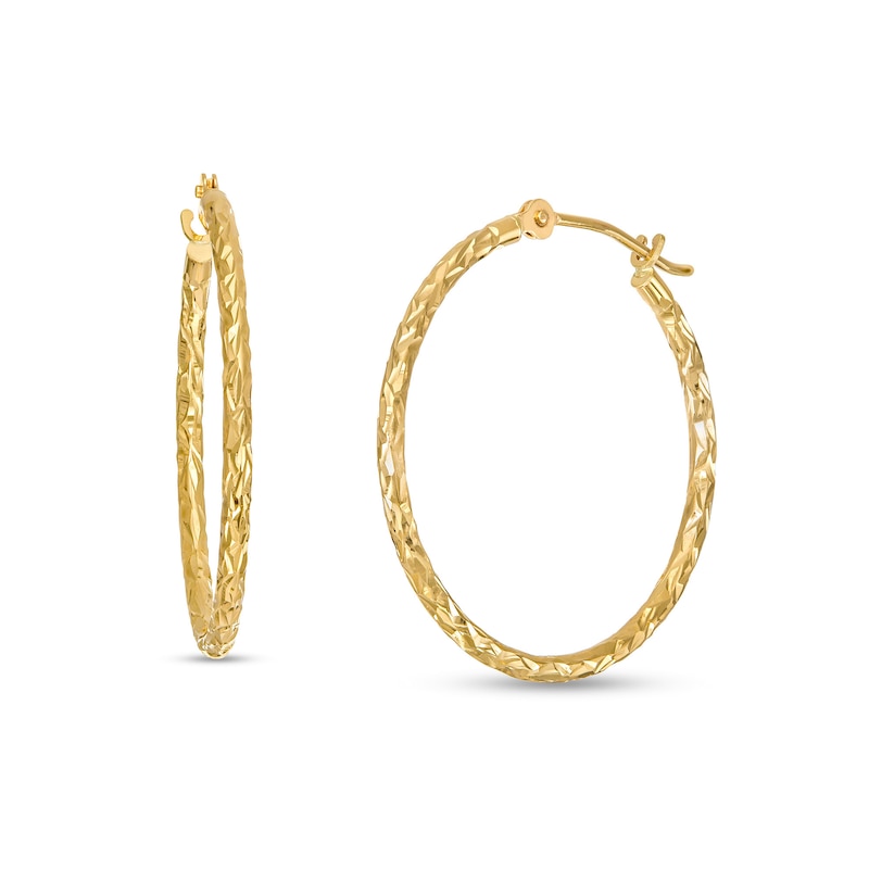 25.0mm Textured Tube Hoop Earrings in 14K Gold