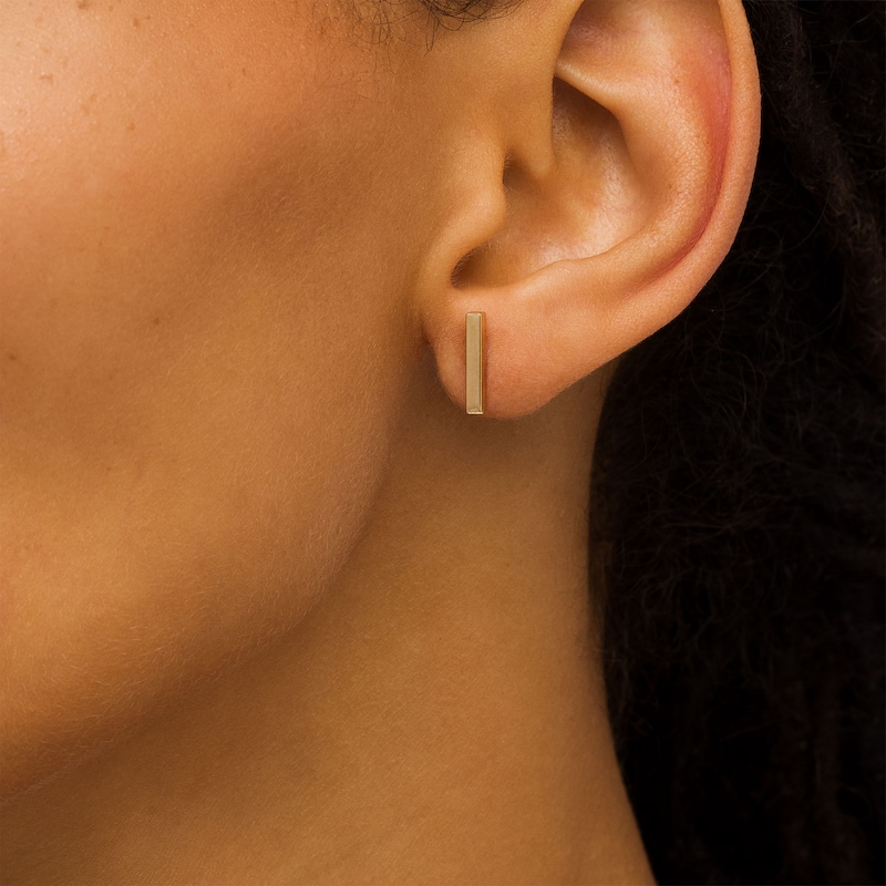 2.0mm Three-Dimensional Mini Bar Stud Earrings in 14K Gold