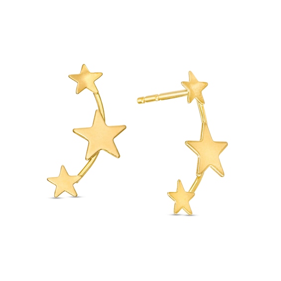 Star Trio Curved Stud Earrings in 14K Gold