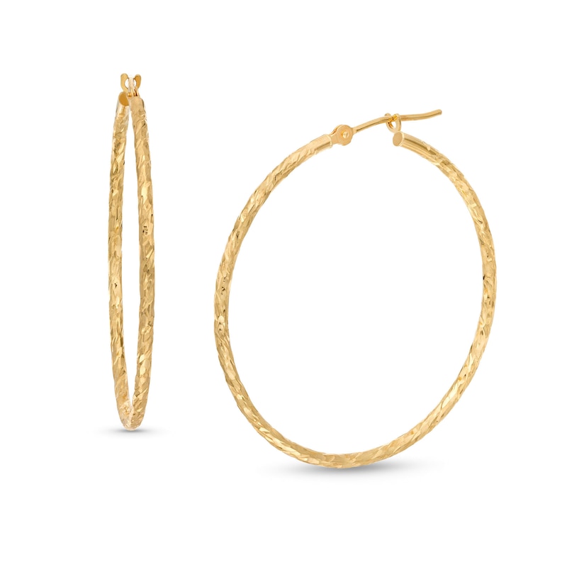 35.0mm Diamond-Cut Tube Hoop Earrings in 14K Gold | Zales