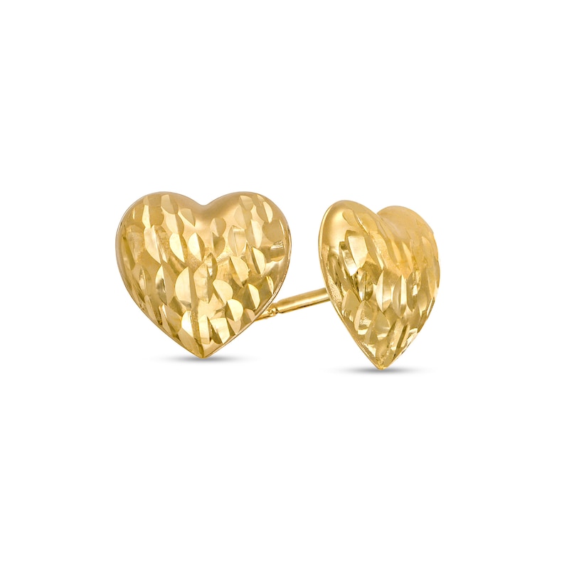 Puff Button Heart Stud Earrings in 14K Gold