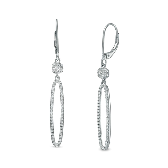 1/2 CT. T.w. Diamond Open Elongated Oval Drop Earrings in 10K White Gold