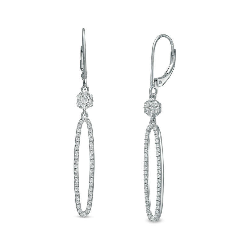 Main Image 1 of 1/2 CT. T.W. Diamond Open Elongated Oval Drop Earrings in 10K White Gold