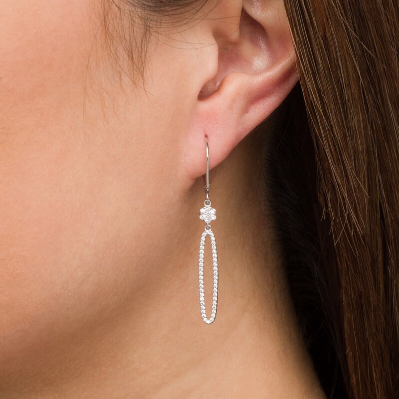 Main Image 2 of 1/2 CT. T.W. Diamond Open Elongated Oval Drop Earrings in 10K White Gold