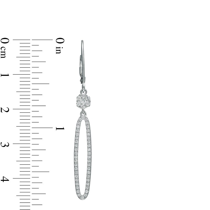 Main Image 3 of 1/2 CT. T.W. Diamond Open Elongated Oval Drop Earrings in 10K White Gold