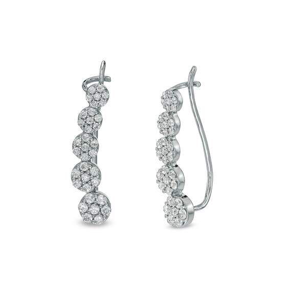 1 CT. T.w. Composite Diamond Five Stone Crawler Earrings in 10K White Gold