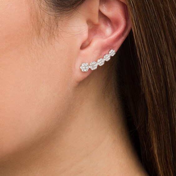 1 CT. T.w. Composite Diamond Five Stone Crawler Earrings in 10K White Gold