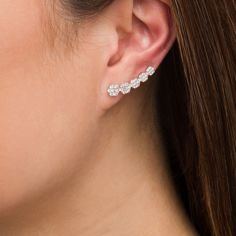 Main Image 2 of 1 CT. T.W. Composite Diamond Five Stone Crawler Earrings in 10K White Gold