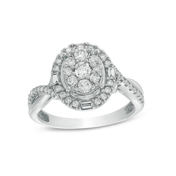 3/4 CT. T.w. Composite Oval Diamond Frame Twist Shank Ring in 10K White Gold