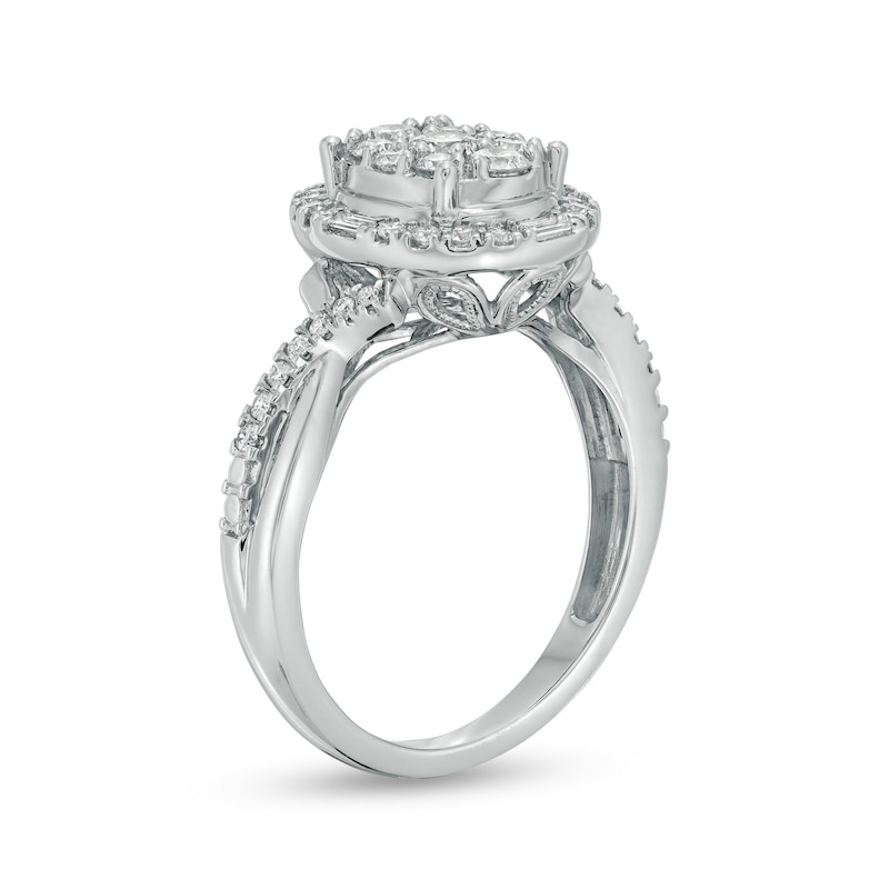 Main Image 3 of 3/4 CT. T.W. Composite Oval Diamond Frame Twist Shank Ring in 10K White Gold