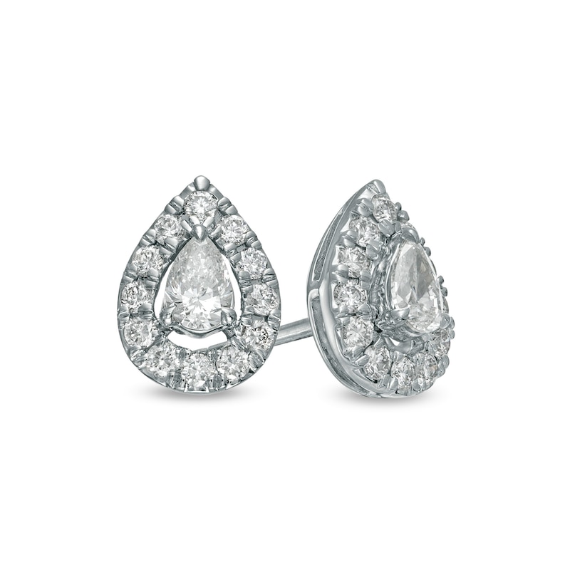 Main Image 1 of 1/2 CT. T.W. Pear-Shaped Diamond Frame Stud Earrings in 10K White Gold