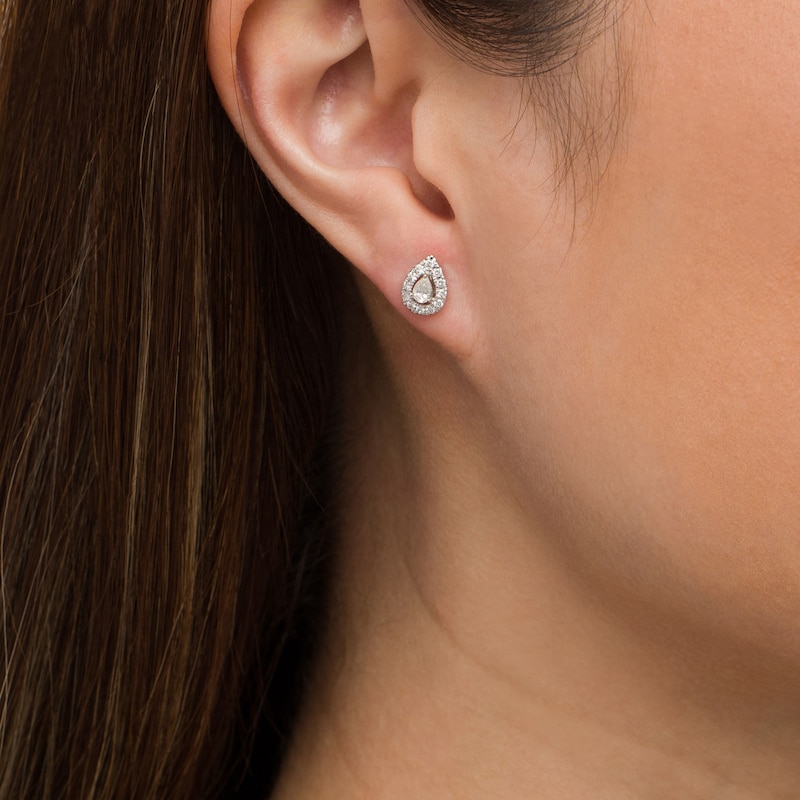 Main Image 2 of 1/2 CT. T.W. Pear-Shaped Diamond Frame Stud Earrings in 10K White Gold