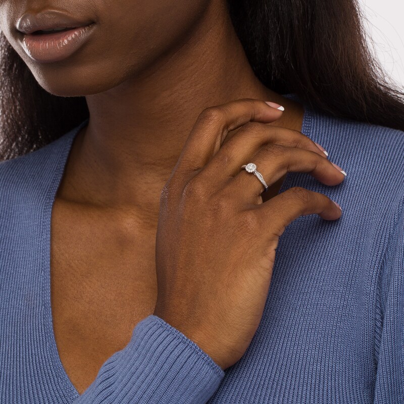 Main Image 2 of Cherished Promise Collection™ 1/5 CT. T.W. Princess-Cut Diamond Round Frame Twist Shank Promise Ring in 10K White Gold