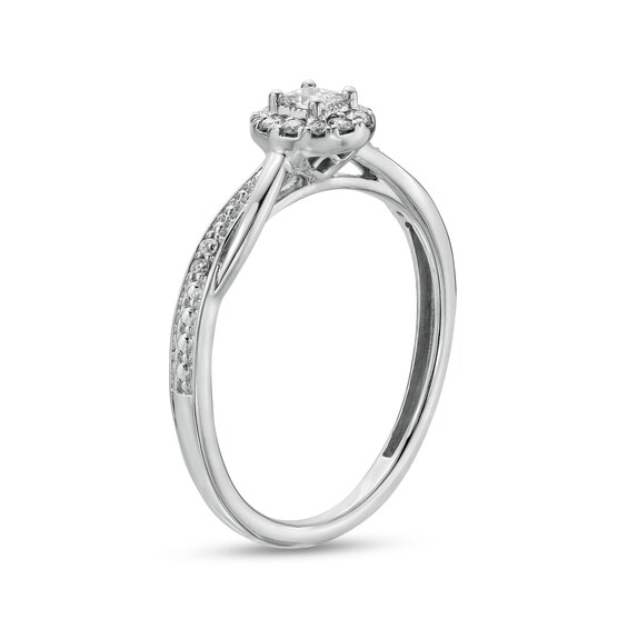Cherished Promise Collectionâ¢ 1/5 CT. T.w. Princess-Cut Diamond Round Frame Twist Shank Promise Ring in 10K White Gold