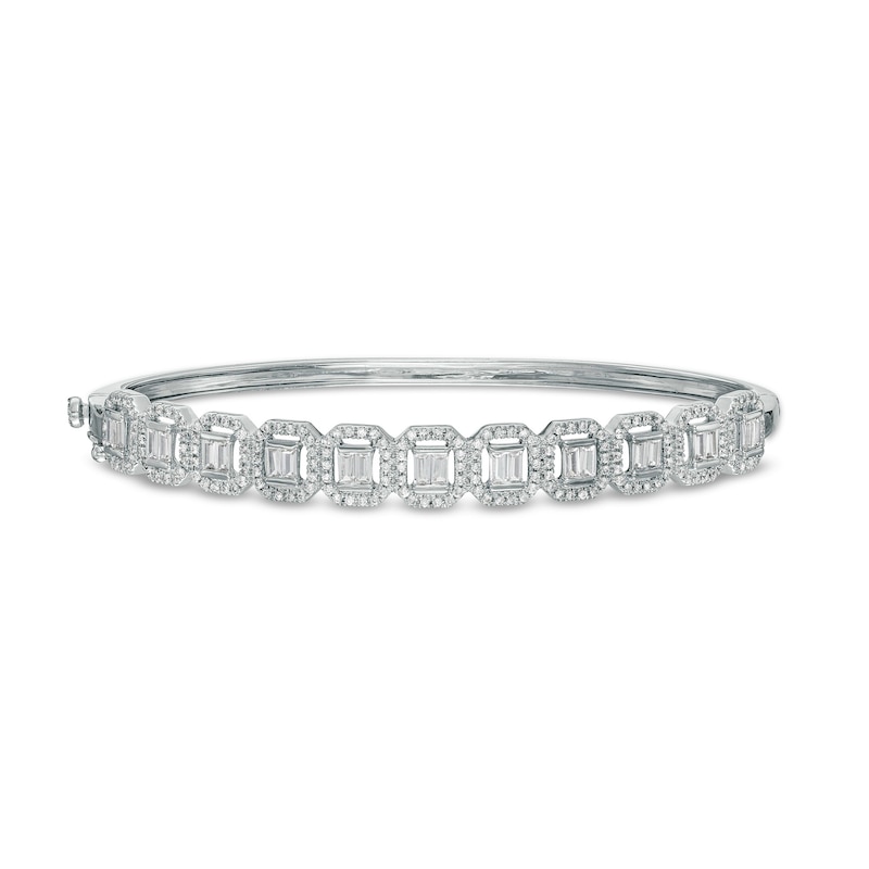 Main Image 1 of 1-3/4 CT. T.W. Baguette Diamond Ornate Frame Bangle in 10K White Gold