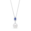 Thumbnail Image 1 of Cultured Freshwater Peal and Marquise Ceylon Blue and White Lab-Created Sapphire Frame Drop Pendant in Sterling Silver