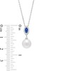 Thumbnail Image 3 of Cultured Freshwater Peal and Marquise Ceylon Blue and White Lab-Created Sapphire Frame Drop Pendant in Sterling Silver