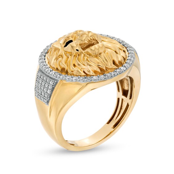1/2 CT. T.w. Diamond Circle Frame Lion Head Domed Ring in 10K Gold and Black Rhodium