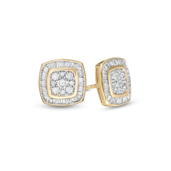 1 CT. T.w. Cushion Composite Diamond Frame Stud Earrings in 10K Gold