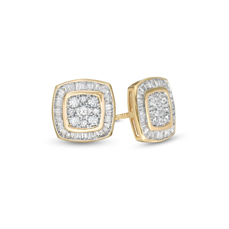 Main Image 1 of 1 CT. T.W. Cushion Composite Diamond Frame Stud Earrings in 10K Gold