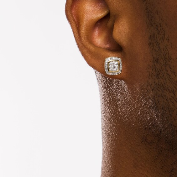 1 CT. T.w. Cushion Composite Diamond Frame Stud Earrings in 10K Gold