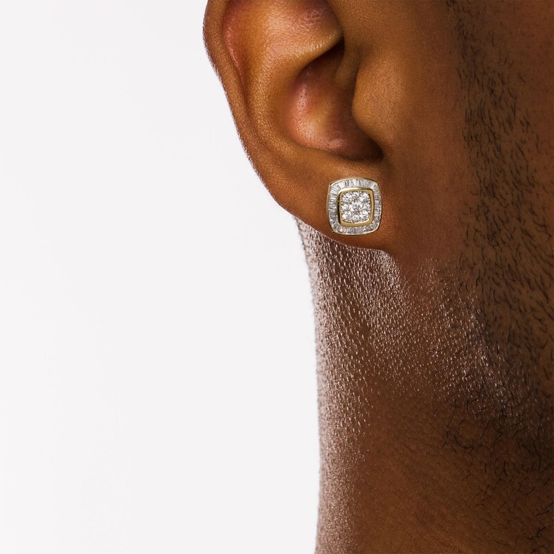 Main Image 2 of 1 CT. T.W. Cushion Composite Diamond Frame Stud Earrings in 10K Gold