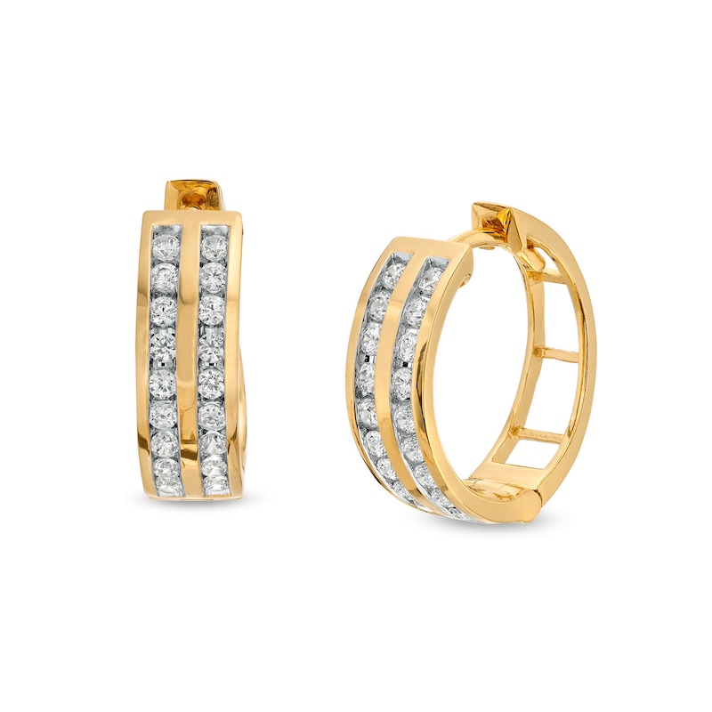 Main Image 1 of 1/2 CT. T.W. Diamond Double Row Hoop Earrings in 10K Gold