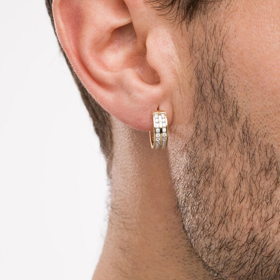 Men's 1/2 CT. T.w. Diamond Double Row Hoop Earrings in 10K Gold