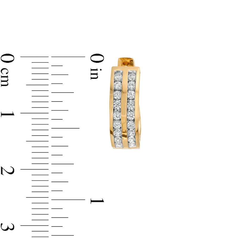 Main Image 3 of 1/2 CT. T.W. Diamond Double Row Hoop Earrings in 10K Gold