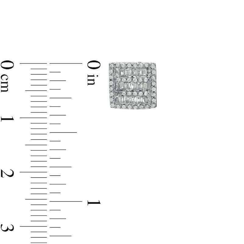 Main Image 3 of 1/2 CT. T.W. Baguette and Round Diamond Square Frame Alternating Stripe Stud Earrings in 10K Gold