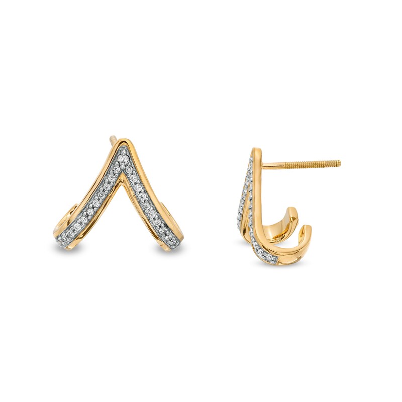 Main Image 1 of 1/5 CT. T.W. Diamond Chevron J-Hoop Earrings in 10K Gold