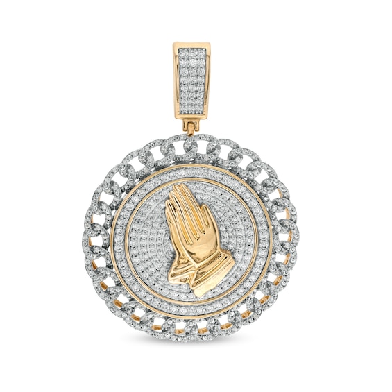 2-1/2 CT. T.w. Diamond Curb Chain Link Frame Praying Hands Medallion Necklace Charm in 10K Gold