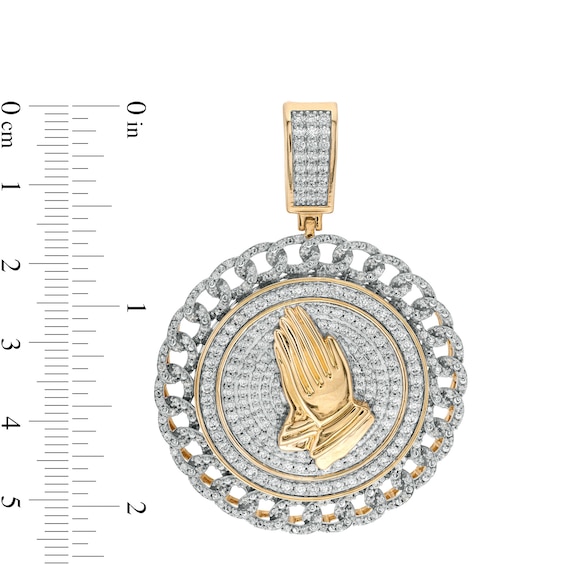 2-1/2 CT. T.w. Diamond Curb Chain Link Frame Praying Hands Medallion Necklace Charm in 10K Gold