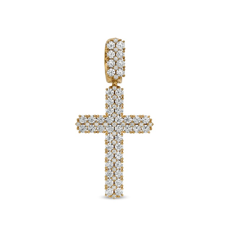 Main Image 1 of 3-1/2 CT. T.W. Diamond Double Row Cross Necklace Charm in 10K Gold