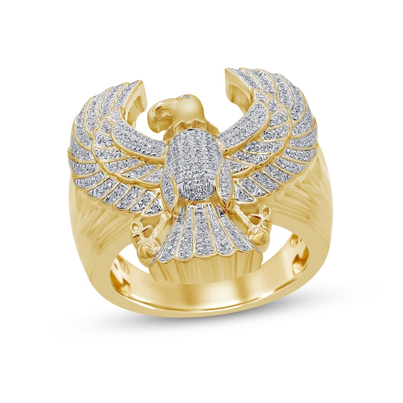 Men's 1/2 CT. T.W. Diamond Flying Eagle Ribbed Shank Ring in 10K Gold