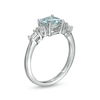 Thumbnail Image 3 of 6.0mm Cushion-Cut Aquamarine and 1/6 CT. T.W. Baguette and Round Diamond Side Accent Ring in 14K White Gold