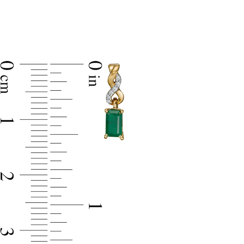 Main Image 3 of Emerald-Cut Emerald and Diamond Accent Twist Drop Earrings in 14K Gold