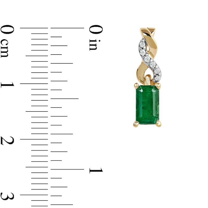 Main Image 4 of Emerald-Cut Emerald and Diamond Accent Twist Drop Earrings in 14K Gold