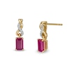 Thumbnail Image 1 of Emerald-Cut Ruby and Diamond Accent Twist Drop Earrings in 14K Gold