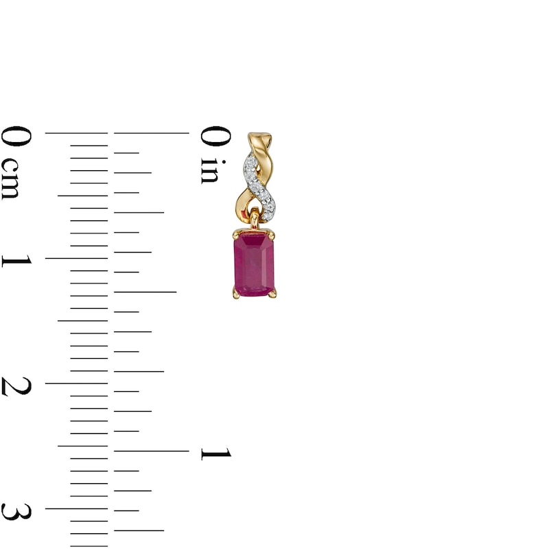 Main Image 3 of Emerald-Cut Ruby and Diamond Accent Twist Drop Earrings in 14K Gold