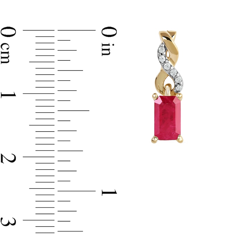 Main Image 4 of Emerald-Cut Ruby and Diamond Accent Twist Drop Earrings in 14K Gold