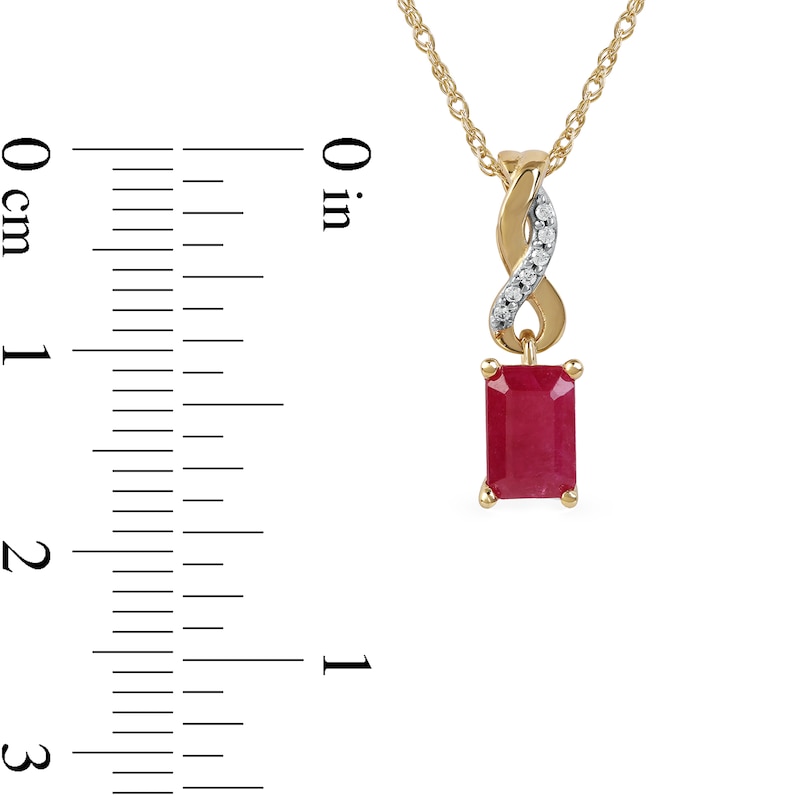 Main Image 5 of Emerald-Cut Ruby and Diamond Accent Twist Drop Pendant in 14K Gold